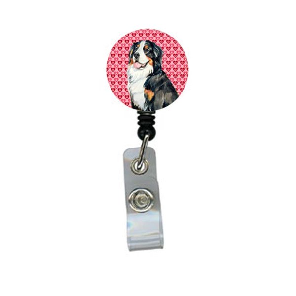 Teachers Aid Bernese Mountain Dog Valentines Love and Hearts Retractable Badge Reel or ID Holder with Clip TE243372